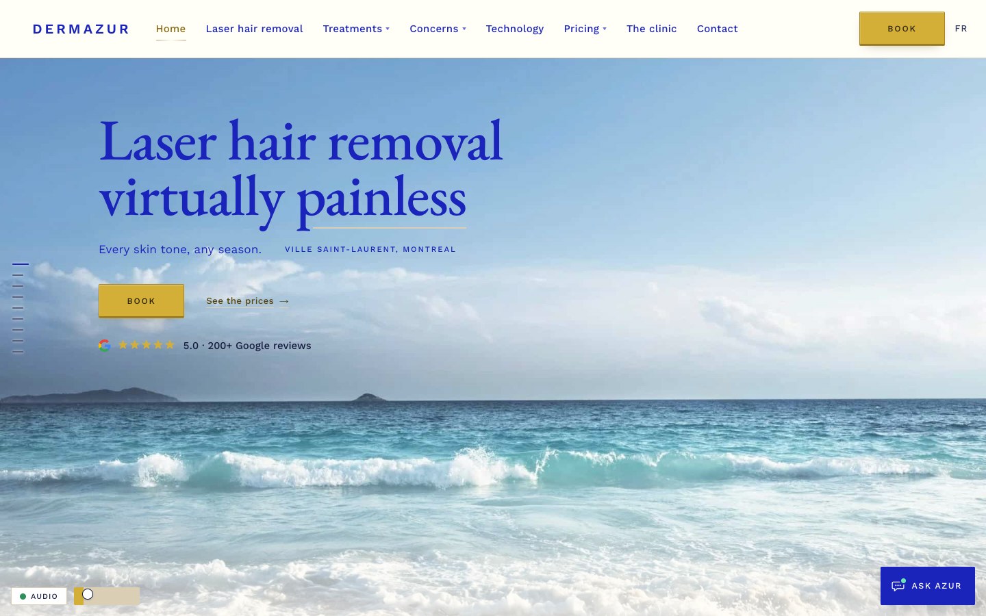 Home page of dermazur.ca today