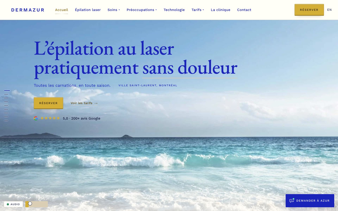 Page d’accueil de dermazur.ca aujourd’hui