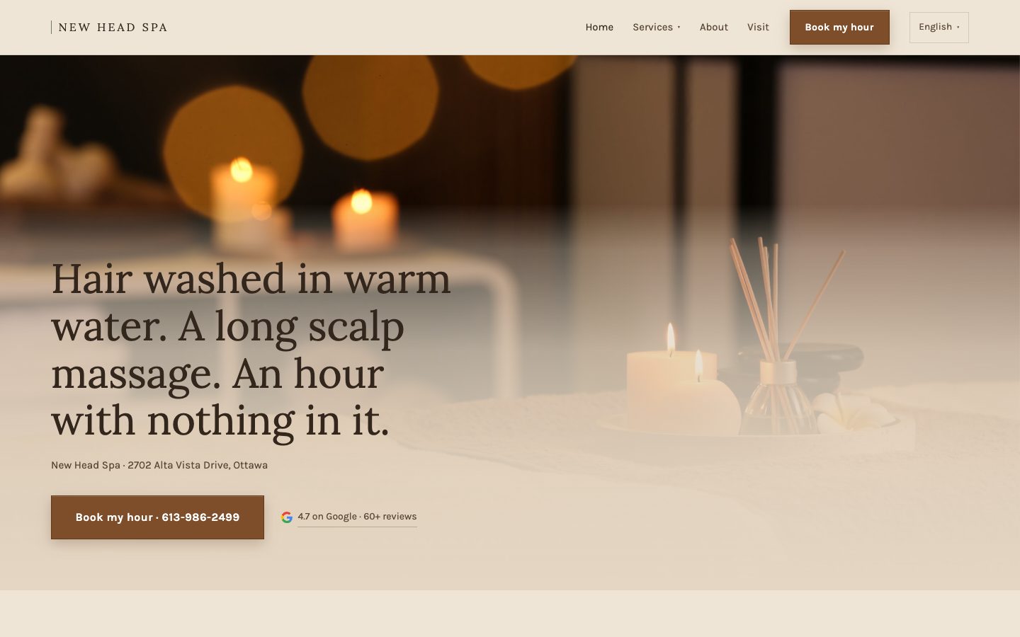 Home page of newheadspa.ca
